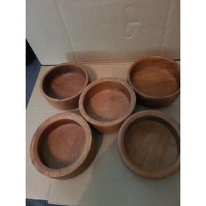 Teak Wood Salad Bowls Thailand Brown Set Of 5 Mid Century
